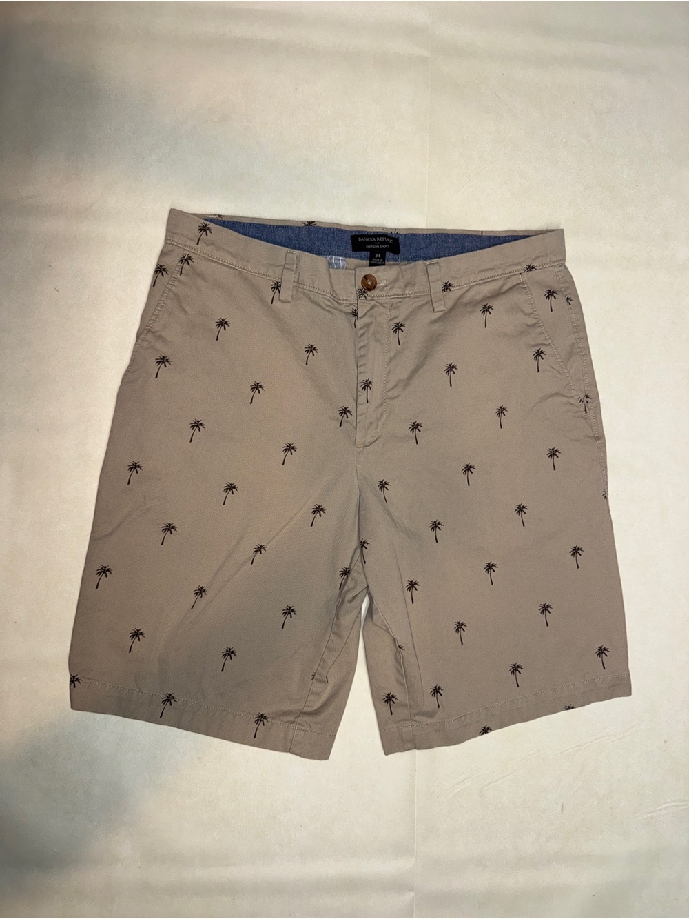 Banana Republic Tan Shorts with Black Palm Print
